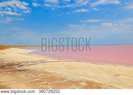 View Of The Pink Salty Syvash Lake In Kherson Region, Ukraine