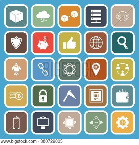 Blockchain Flat Icons On Blue Background, Stock Vetor