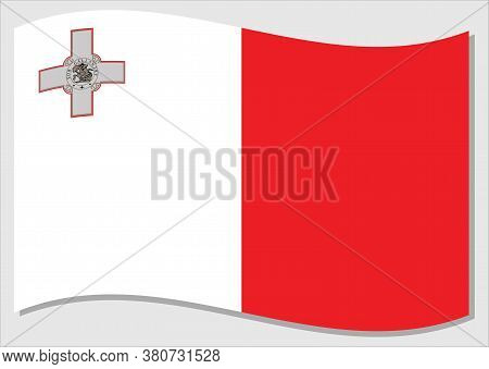 Waving Flag Of Malta Vector Graphic. Waving Maltese Flag Illustration. Malta Country Flag Wavin In T