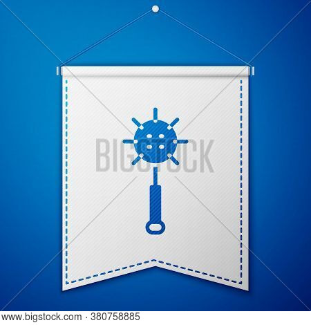 Blue Medieval Chained Mace Ball Icon Isolated On Blue Background. Medieval Weapon. White Pennant Tem
