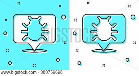 Black Line System Bug Concept Icon Isolated On Green And White Background. Code Bug Concept. Bug In 