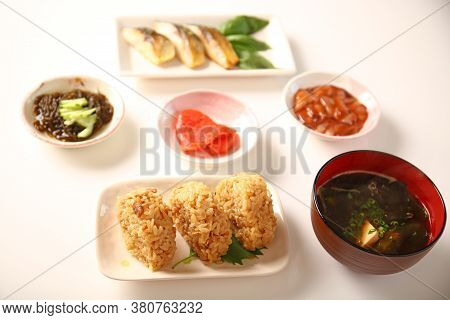 Delicious Japanese Traditional Foods Isolated On White Background.
