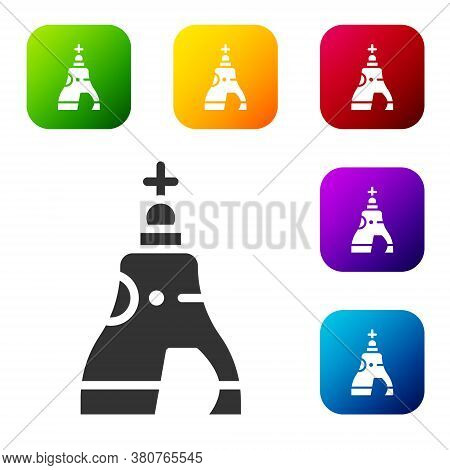 Black The Tsar Bell In Moscow Monument Icon Isolated On White Background. Set Icons In Color Square 