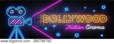 Bollywood Indian Cinema Neon Sign Vector. Movie Neon Banner, Design Template, Modern Trend Design, N