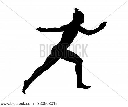 Girl Gymnast Run Up In Floor Exercises Black Silhouette