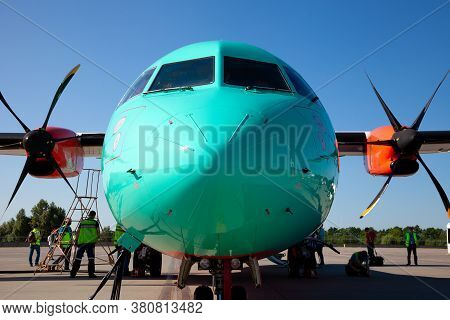 Kyiv, Ukraine - June 27, 2020: Aircraft Atr 72-212a Airline Windrose. Airplane Medium-range Turbopro