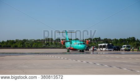 Kyiv, Ukraine - June 27, 2020: Aircraft Atr 72-212a Airline Windrose. Airplane Medium-range Turbopro