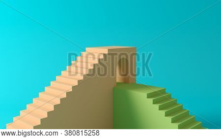 Concept Background Stairs And Podium Orange Green.