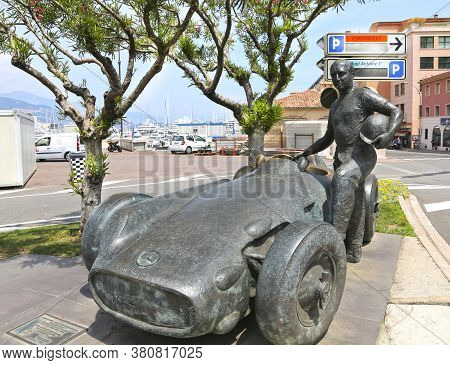 Monte-carlo, Monaco - June 13, 2014: Juan Manuel Fangio Monument At The Grand Prix Circuit In Monaco