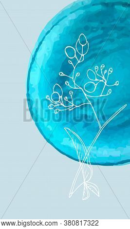 Vector Vertical Card With A Place For Text, With A Watercolor Spot And A White Branch With Berries O