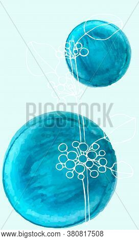 Vector Vertical Card With A Place For Text, With A Watercolor Spot And A White Branch With Berries O