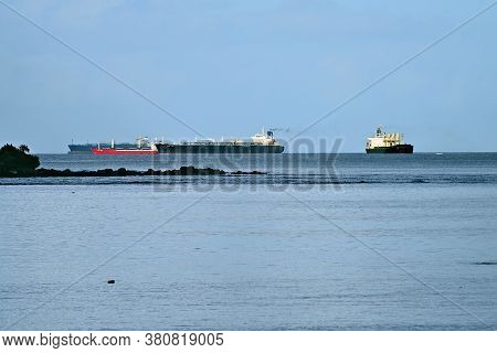 Port Louis,  Mauritius. Chemical Oil Products Tanker Ships On Outer Roadstead Of The Port Water Area