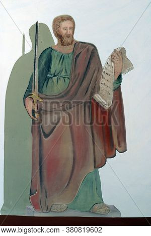 ROZGA, CROATIA - SEPTEMBER 15, 2012: St. Paul, the main altar in the Church of St. Anne in Rozga, Croatia