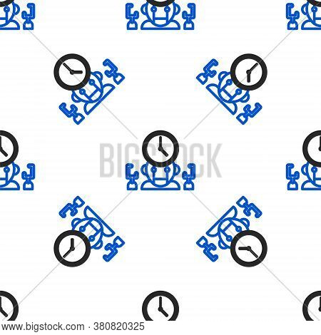 Line Robot And Digital Time Manager Icon Isolated Seamless Pattern On White Background. Time Managem