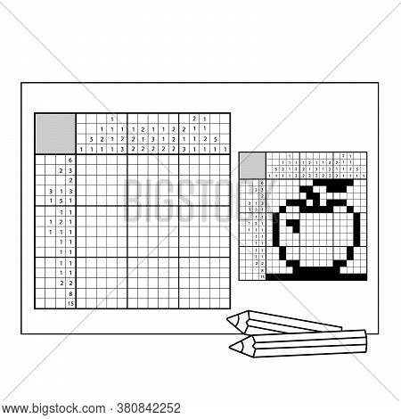 Apple. Black And White Japanese Crossword With Answer. Nonogram With Answer. Graphic Crossword. Puzz