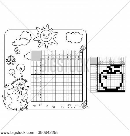 Cartoon Vector Illustration Of Education Puzzle Game For School Children.  Apple. Black And White Ja