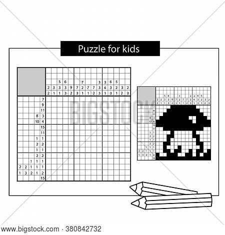 Mushroom. Black And White Japanese Crossword With Answer. Nonogram With Answer. Graphic Crossword. P
