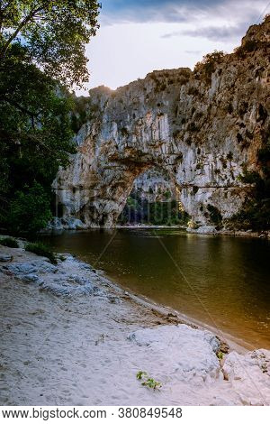 Ardeche France, View Of Narural Arch In Vallon Pont Darc In Ardeche Canyon In France