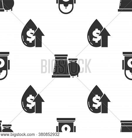 Set Petrol Or Gas Station, Oil And Gas Industrial Factory Building And Oil Price Increase On Seamles