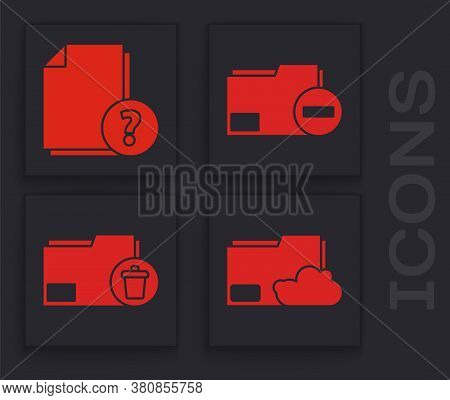 Set Cloud Storage Text Document Folder, Unknown Document, Document Folder With Minus And Delete Fold