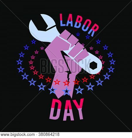 Labor Day - Black Power Symbol In Brown Color With Stars Isolated On White. Vector Illustration For 