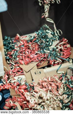Paris, France - Dec 14, 2019: Multiple Confetti Accessories For The Upcoming Christmas Winter Holida