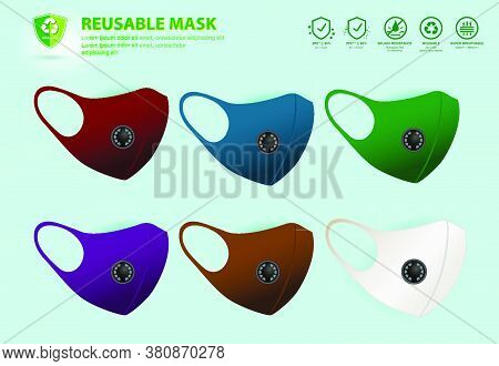 Set Of Cloth Face Mask Illustration. Eps 10 Vector, Easy To Modify