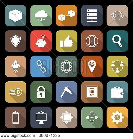 Blockchain Flat Icons With Long Shadow, Stock Vetor