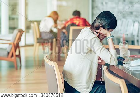 Bangkok-thailand, July 14, 2020: Unidentified Customers Work On Computer With Smartphone And Relax W