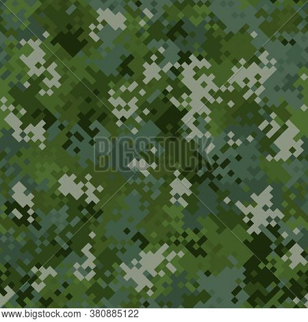 Seamless Digital Woodland Pixel Camo Texture Vector For Army Textile Print