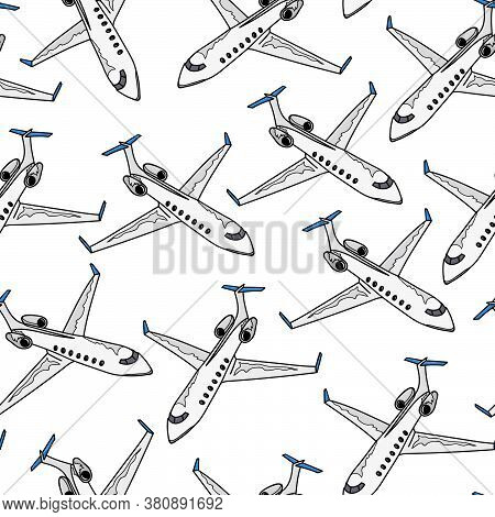 Seamless Pattern Of Airplane On A White Background.