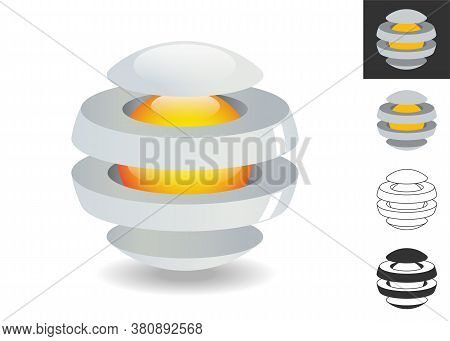 Three Dimensional Logo, Divided Sphere With A Core. Modern Technology Design. Vector Illustration.