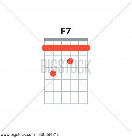 F7 Guitar Chord Icon. Basic Guitar Chords Vector Isolated On White. Guitar Lesson Illustration.
