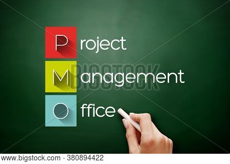 Hand Drawn Pmo - Project Management Office, Acronym Business Concept On Blackboard