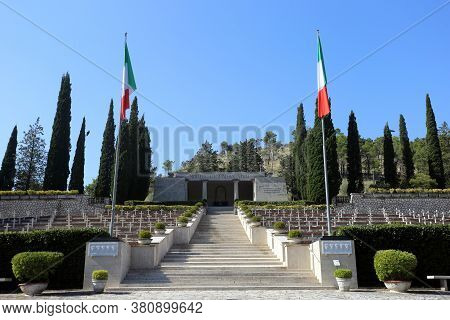 Mignano Montelungo, Italy - August 14, 2020: The Military Cemetery Which Contains The Remains Of 974