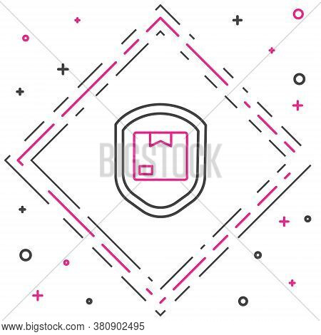 Line Delivery Pack Security With Shield Icon Isolated On White Background. Delivery Insurance. Insur