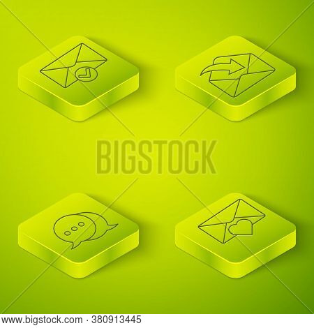 Set Isometric Envelope, Speech Bubble Chat, Envelope With Valentine Heart And Envelope And Check Mar