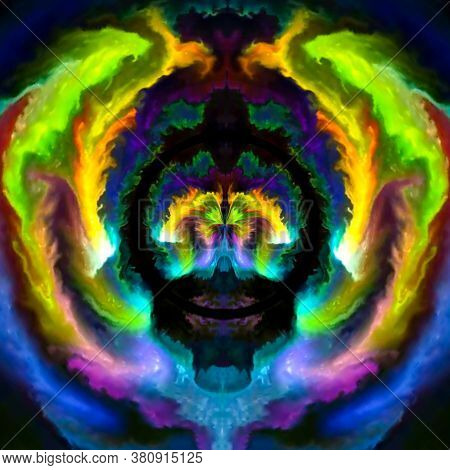 Abstract Optical Illusion Face In Bright Colorful Background. An Illusion Art Graphic Made Up Abstra