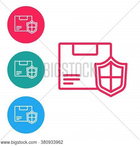 Red Line Delivery Security With Shield Icon Isolated On White Background. Delivery Insurance. Insure