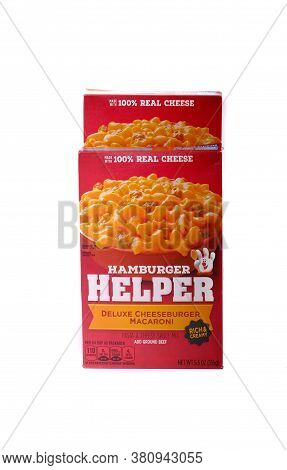 Two Boxes Of Hamburger Helper Isolated On White For Illustrative Editorial