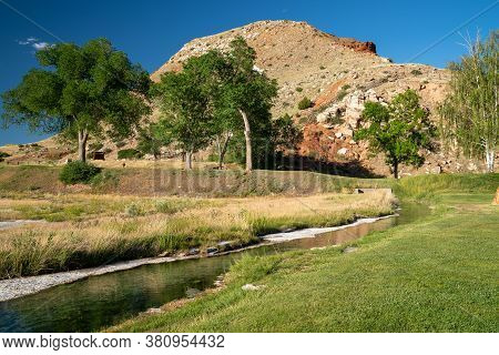 Mineral Spring Runs Through Hot Springs State Park In Thermopolis, Wyoming