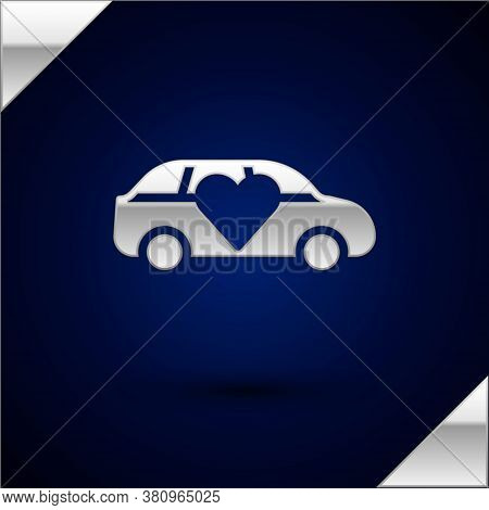 Silver Luxury Limousine Car Icon Isolated On Dark Blue Background. For World Premiere Celebrities An