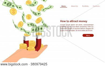 Website Landing Page Template Cartoon How To Attract Money Concept Finanacial Currency Bill Golden C