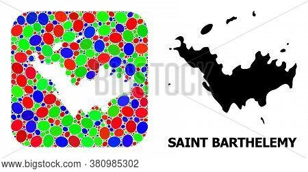 Vector Mosaic And Solid Map Of Saint Barthelemy. Bright Geographic Map Created As Hole From Rounded 