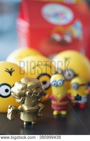 Samut Prakan, Thailand - August 16, 2020 : Happy Meal Collection New Promotions Set Of Minion Toy An