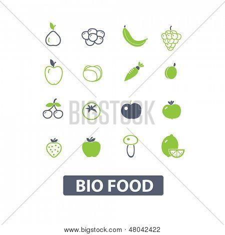 Bio vegetalbes, plody ikony, podepisuje sada, vektor