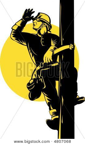 Power Lineman On Pole