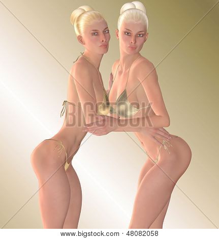 Two blond girls in bikinis