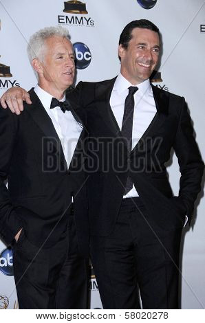 John Slattery and Jon Hamm  in the press room at the 60th Annual Primetime Emmy Awards. Nokia Theater, Los Angeles, CA. 09-21-08