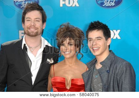 David Cook with Paula Abdul and David Archuleta  at the American Idol 2008 Grand Finale. Nokia Theatre, Hollwyood, CA. 05-21-08